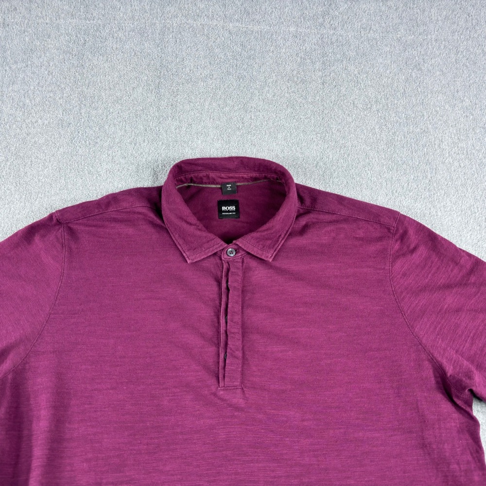 Hugo Boss Polo Shirt Mens XXL Purple Regular Fit Cotton Modal Short Sleeve